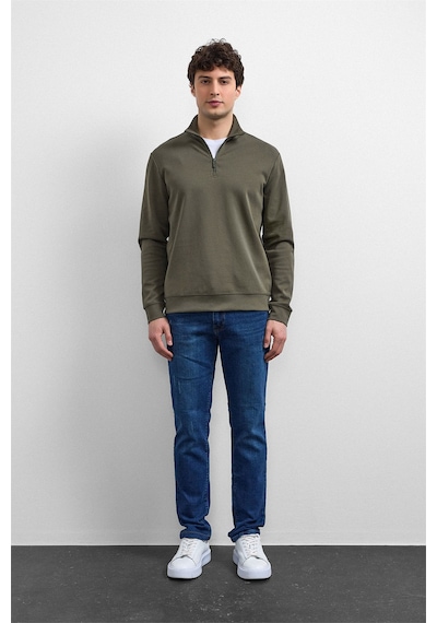 Backandbond Haki Regular Fit Yarım Fermuarlı Sweatshirt
