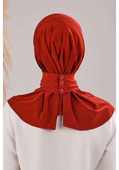 Melodi Scarf Kadın Tesettür Pratik Çıtçıtlı Sandy Deniz Havuz Uyumlu Fular Hazır Bone Kiremit Kiremit