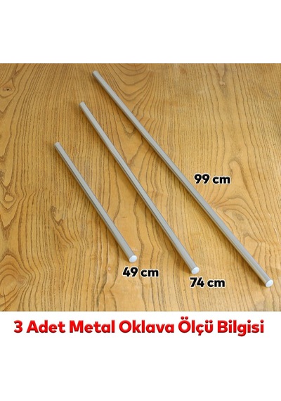Badem10 Alüminyum Metal Oklava 3'lü Set Börek Hamur Yufka Açma Silindir Yuvarlak Uzun Kısa Mutfak Araç