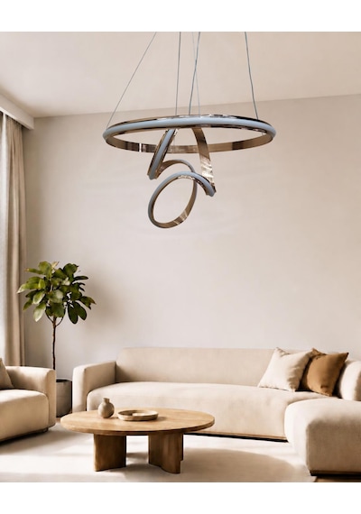 Çemberli Badem Büyük Modern Ledli Avize Çizgili 3 Renk Power Ledli Gold Kaplama Kumandalı Yatak Odası Salon Mutfak