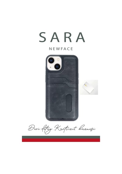 Newface Apple İphone 14 Kılıf Sara Kartvizitli Deri Kılıf - Lacivert