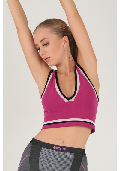 Doremi Seamless Crop Renk Bloklu Spor Bluz FUŞYA