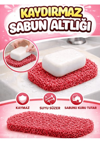 Beylini Sabun Altlığı Kalıp Sabunluk Pvc Kıvırcık Kaydırmaz Lavabo Banyo Mutfak Sabun Altı Stand 7x11 Cm Kırmızı