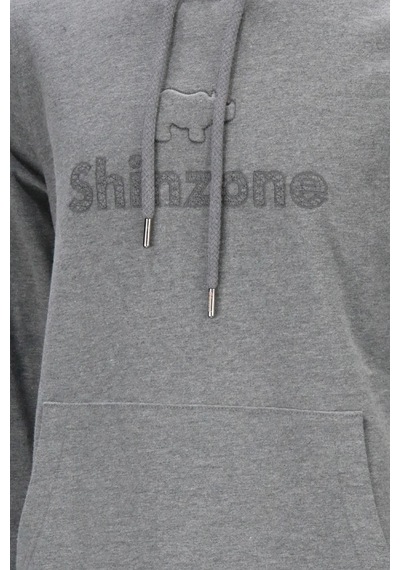 Shinzone Erkek Standart Fit Kapüşonlu Baskılı Cepli Koyu Gri Sweatshirt 001
