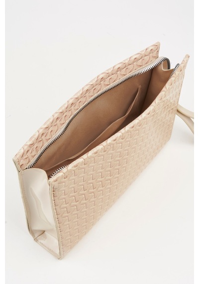 Vivaq Kadın Petunya Dokulu Krem Astarlı Suni Deri Bilek Askılı Portföy El Ve Clutch Çanta