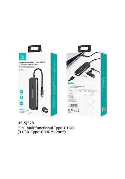 Usams Us-sj578 5 In 1 Çok Fonksiyonlu Type-c Hub 3 Usb+type-c+4k Hdmı Ports Usams Us-sj578 5 In 1 Çok Fonksiyonlu Type-c Hub 3 Usb+type-c+4k Hdmı Ports