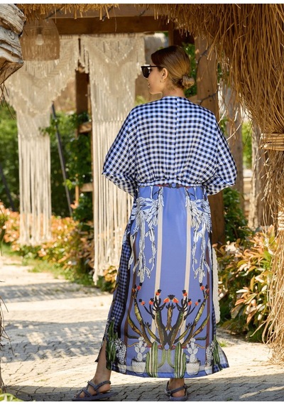 Mayovera Kimono Kaktüs Tasarım Mavi