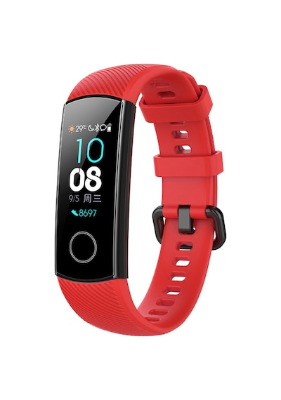 Forzacase Honor Band 5 - Band 4 İçin Çizgili Sportif Silikon Kordon Kayış - Fc154 Kırmızı