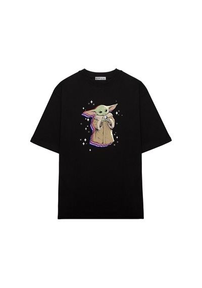Noıssey Chulchan Shop Unisex Oversize T-shirt The Mandalorian Grogu Siyah
