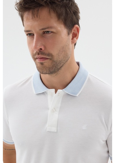 Beyaz-mavi Polo Yaka Pike Kısa Kol Slim Fit %100 Pamuk Tişört 1011260171