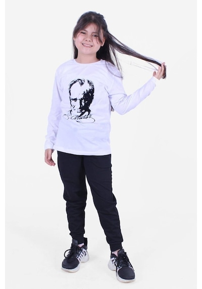 Fyk Kids Atatürk Baskılı Imzalı Uzun Kollu Unisexs Takım Beyaz
