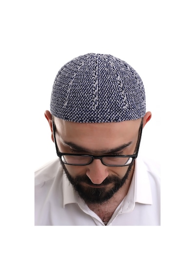 Lacivert Gri Kışlık Çift Renk Kadife Namaz Takkesi