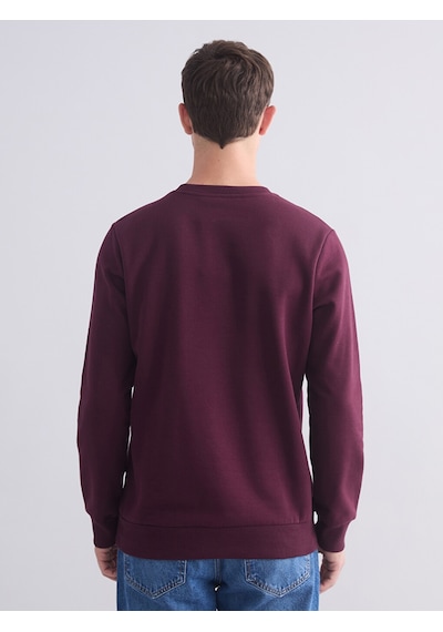 Lcwaıkıkı Classic Bordo Standart Kalıp Bisiklet Yaka Baskılı Erkek Kalın Sweatshirt