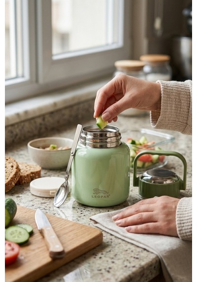 Cooker Leopar 900 Ml Kaşıklı Yemek Termosu Yk1517 Yeşil