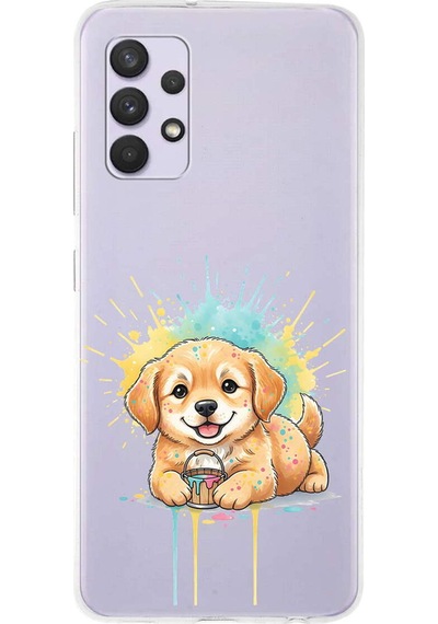 Samsung Galaxy A13 İle Uyumlu Splash Köpek Tasarımlı Şeffaf Silikon Kılıf Şeffaf