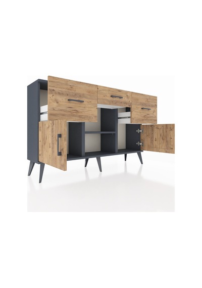 Arges Konsol Tek Raflı 3 Çekmeceli 3 Kapaklı 132x30x83 Antrasit-çam/çam Çam/çam Arges Konsol Tek Raflı 3 Çekmeceli 3 Kapaklı 132x30x83 Antrasit-çam/çam Çam/çam