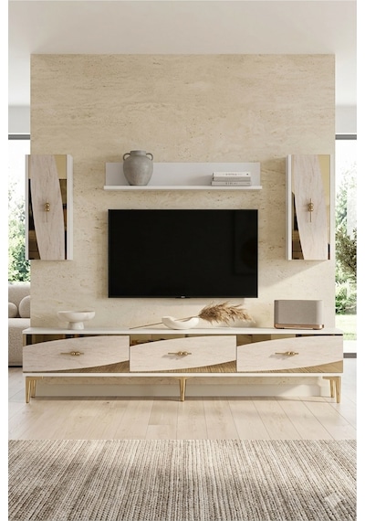 Tvr1813btg Elips Tv Ünitesi Takımı Beyaz-traverten-gold 180cm Beyaz - Traverten - Altın Tvr1813btg Elips Tv Ünitesi Takımı Beyaz-traverten-gold 180cm Beyaz - Traverten - Altın