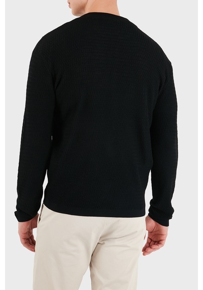 Emporio Armani Logolu % 100 Yün Regular Fit Bisiklet Yaka Hırka Erkek Hırka Em006315 Af27831 Fc039 Siyah