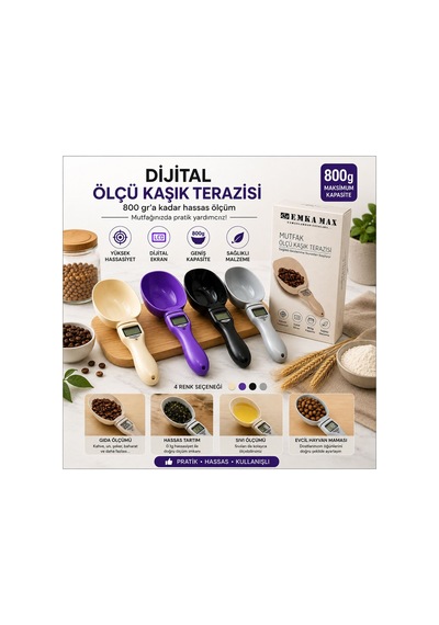Dijital Ölçü Kaşığı - Terazili - 800 Gr Ölçme Kapasitesi Çok Renkli