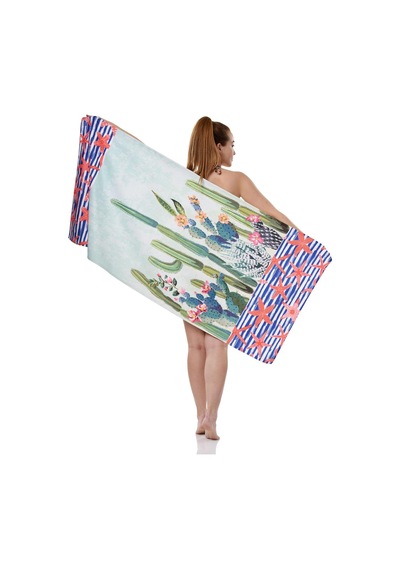 Tr Kaktüs Desenli Plaj Havlusu, Spor Havlusu, Mikrofiber Hızlı Kuruyan Plaj Havlusu 70x140cm Genel