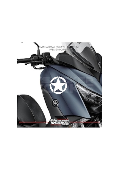 Yamaha Xmax Yıldız Sticker Yan Grenaj Desen İkili Sticker Beyaz