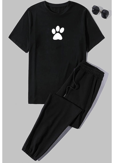 Uyguntarz Unisex Paw 2'li Eşofman Takımı Siyah