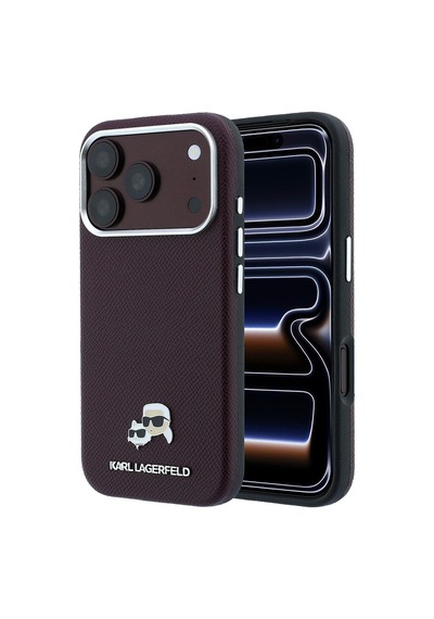 Apple Uyumlu iPhone 18 Pro Kılıf Karl Lagerfeld Lisanslı M-safe Özellikli K&c Heads Metal Logolu Pu Kapak Bordo