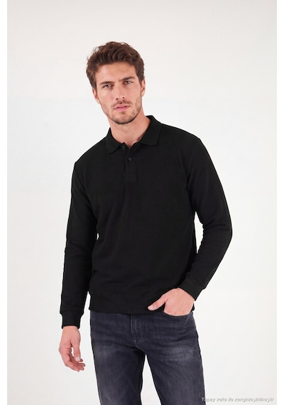 Buratti Pamuklu Regular Fit Yumuşak Dokulu Düğmeli Polo Yaka Kazak Erkek Polo Yaka Kazak 5906103 Siyah