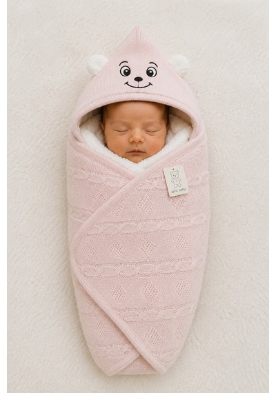 Bebe Wersoft 3 İplik Triko İçi Polar Lı Kışlık Kapüşonlu Battaniye 90 X 80 Cm Pembe Pembe