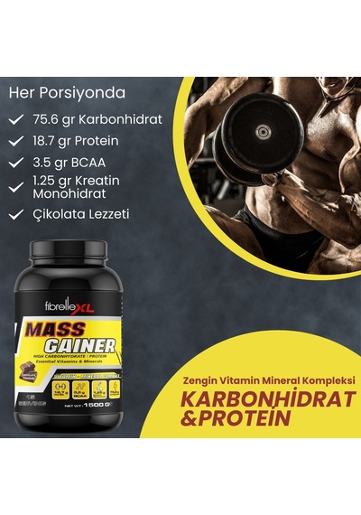 Fibrelle Mass Gainer Çikolata Aromalı 1500 G Karbonhidrat Tozu Çikolata