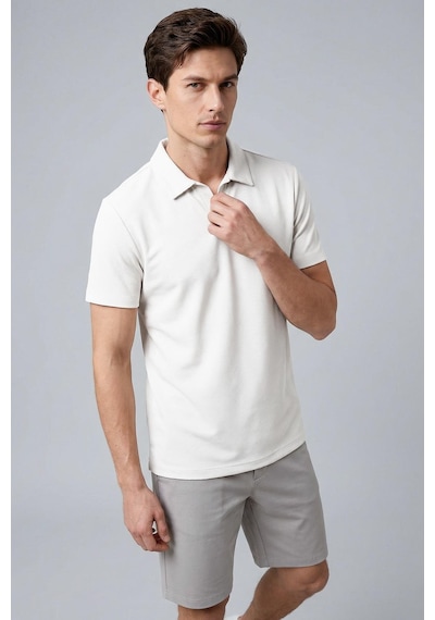 Ekru Rahat Form Yumuşak Dokulu Polo Yaka Erkek T-shirt - 88496