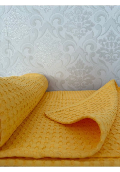 Premium %100 Pamuk Tek Kişilik Yazlık Pike, Yatak Örtüsü, Terletmez Kumaş Sarı Renk 160x240cm Sarı