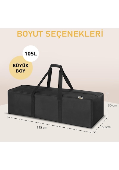 Haegs Taşıma Çantası Dayanıklı Kamp Malzemeleri Saklama Çantası Hurç Valiz 105L Büyük Boy - Siyah