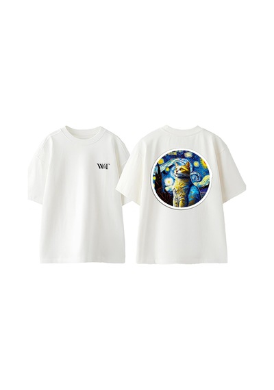 Thewert Van Gogh 4 Tasarım Sırt Baskılı Pamuk Beyaz Oversize T-shirt