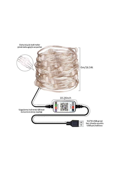Ally 10mt 100 Led Rgb Bluetooth Telefonla Kontrol Edilen Usb Led Çok  Renkli