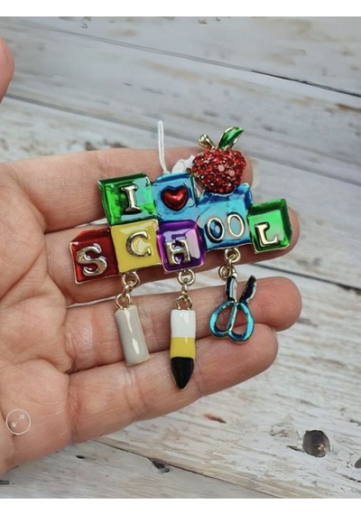 Öğrenciler Ve Öğretmenler İçin I Love School Broşu Altın - Çok Renkli