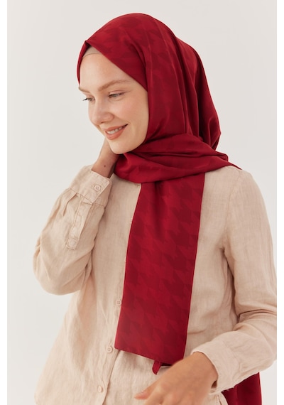 Mirsoy Scarf Kazayağı Desen İpeksi Jakar Şal - Bordo Bordo