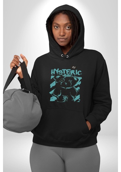 Histerik Kadın Erkek Siyah Kapüşonlu Sweatshirt Hoodie Siyah