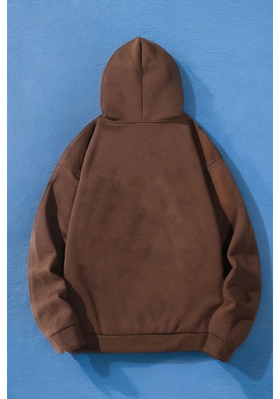 Papatya Kelebek Baskılı Oversize Sweatshirt Kahverengi
