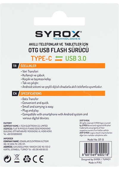 Syrox Type-C - Usb 3.0 Otg Dönüştürücü Dt13
