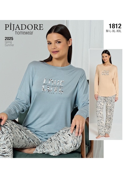 Pijadore 1812 Uzun Kol Kadın Pijama Takımı Bej