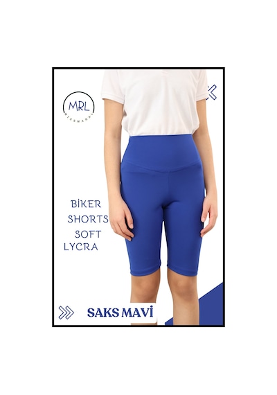 Biker Şort Yüksek Bel İç Göstermez Esnek Yumuşak Likralı Soft Tbiker Basics Saks Mavi Mavi