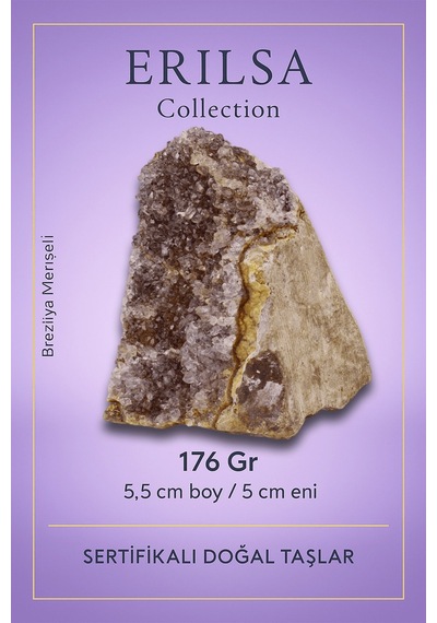 Sertifikalı Kahverengi Ametist Taşı Kütlesi 176 Gr Ham Doğal Kristal Dekoratif Taş Parçası