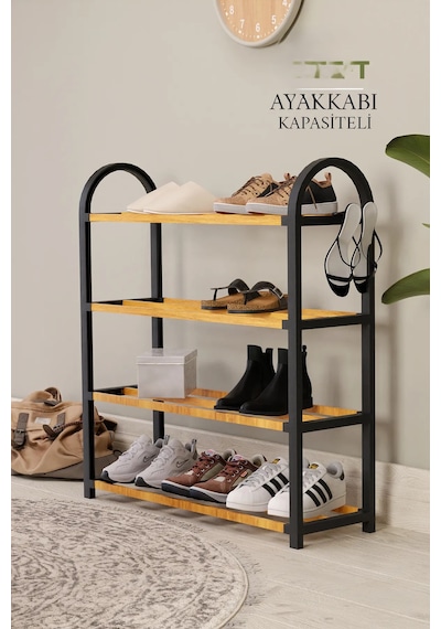 Dört Katlı Ahşap Ayakkabılık Kahverengi