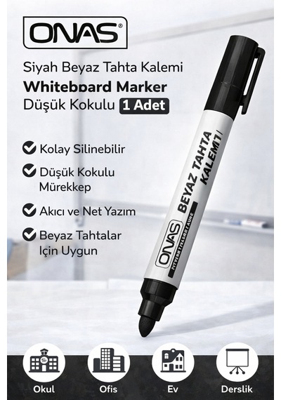 Onas Siyah Beyaz Tahta Kalemi Whiteboard Marker Düşük Kokulu 1 Adet Diğer