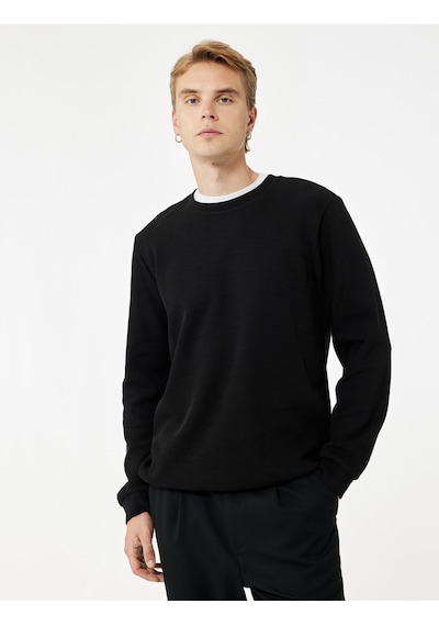 Koton Pamuklu Uzun Kollu Basic Bisiklet Yaka Sweatshirt Siyah 6wam70091mk Siyah