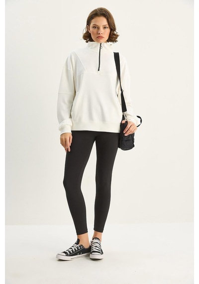 Shade Kadın Dik Yaka Yarım Fermuarlı Cep Detaylı Oversize Modal Sweatshirt 60601053 - Ekru