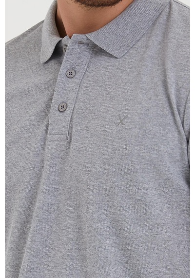 Erkek Regular Fit Polo Yaka Nakışlı T-shirt Gri Melanj