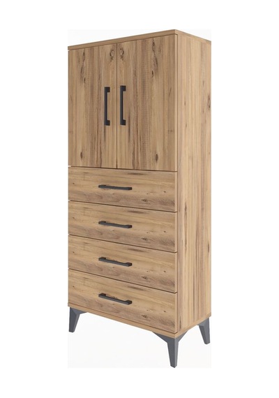 Arges Dolap 2 Raflı 4 Çekmeceli 2 Kapaklı 60x30x134 Çam-çam Atlas Çam