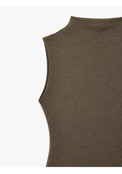 Koton Slim Fit Viskon Karışımlı Kolsuz Dik Yaka Atlet Kahverengi 7wak10001pk Kahve